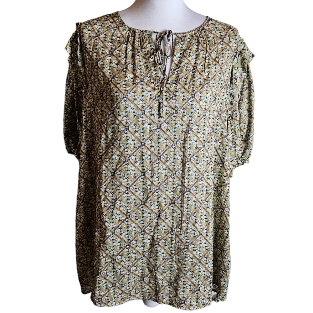 DR2 Daniel Rainn Paisley Diamond Print Blouse Size 2X Peasant Boho Cottagecore
